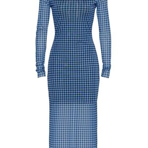 Elegant Blue Plaid Long Sleeve Dress